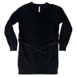 Athleta Women's Black Cable Knit Sweater Dress Size M Medium Long Sleeve Crewnec